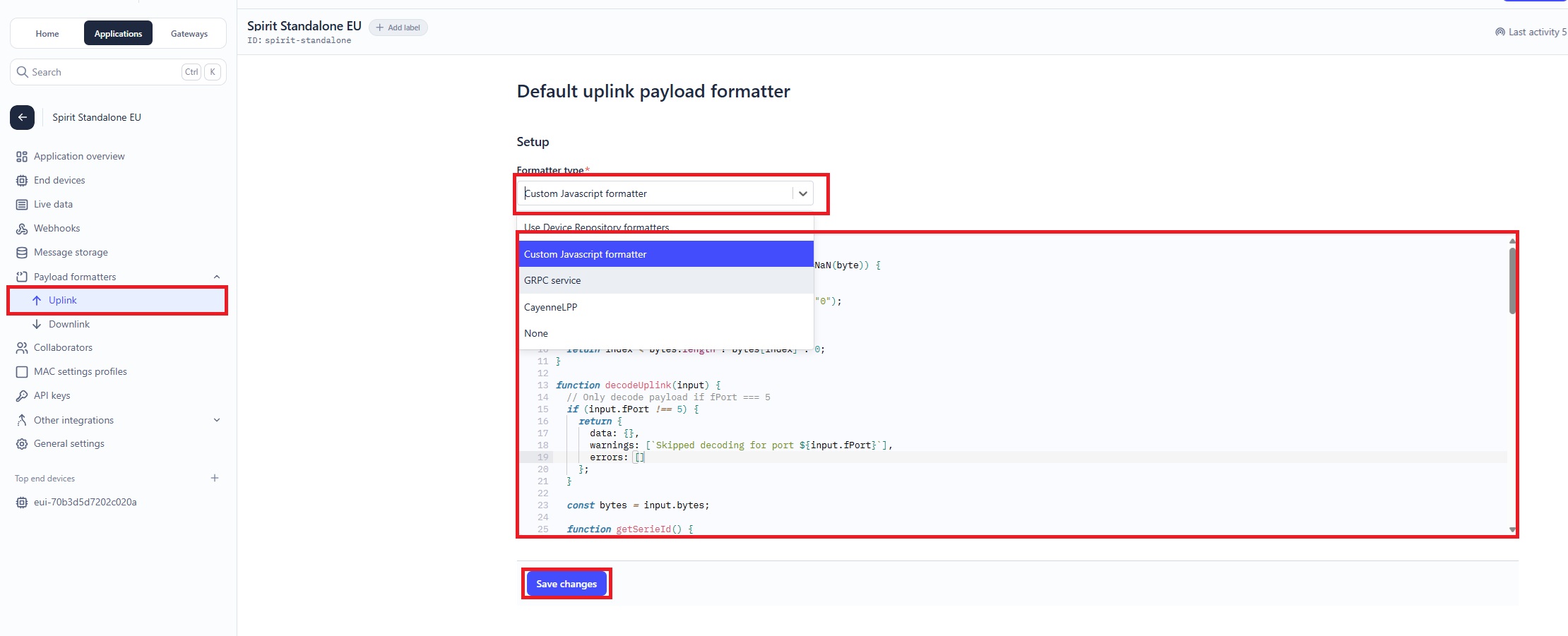 TTN Payload Formatter Setup
